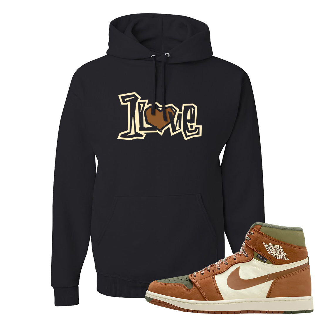 Brown Olive 1s Hoodie | 1 Love, Black