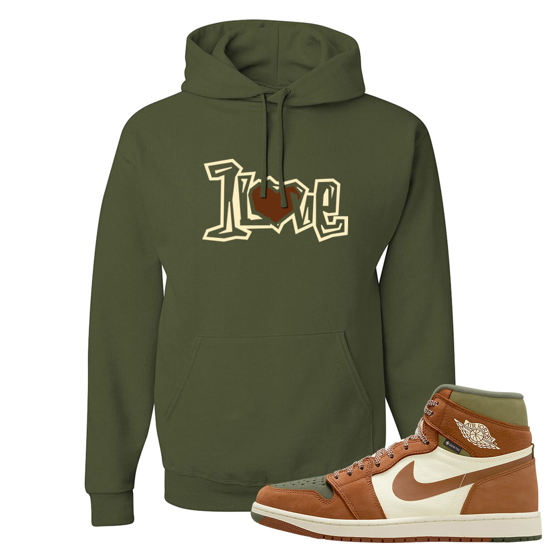 Brown Olive 1s Hoodie | 1 Love, Military Green