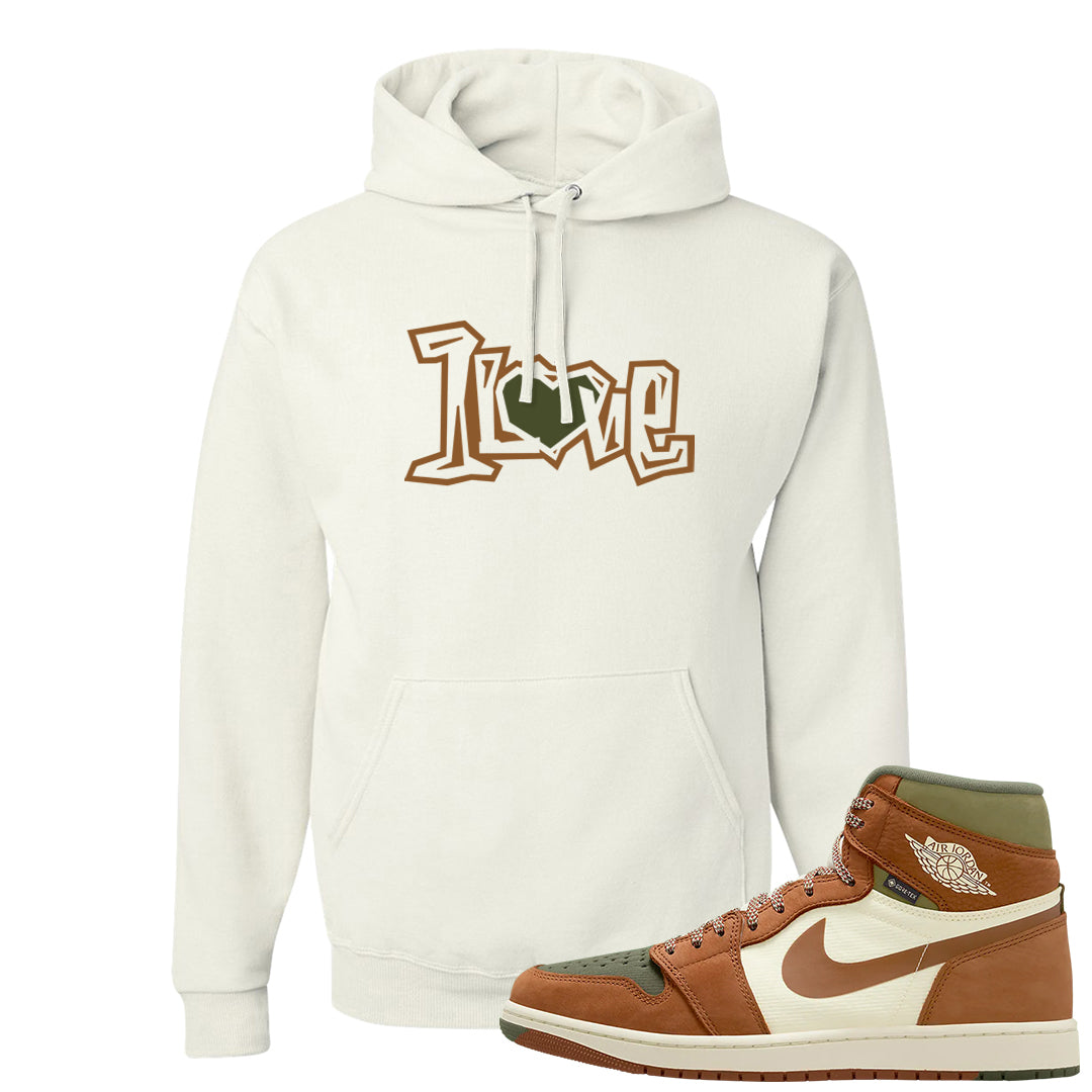 Brown Olive 1s Hoodie | 1 Love, White