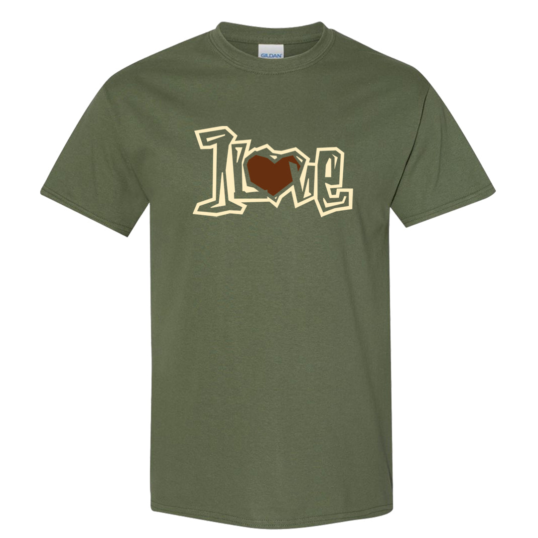 Brown Olive 1s T Shirt | 1 Love, Military Green