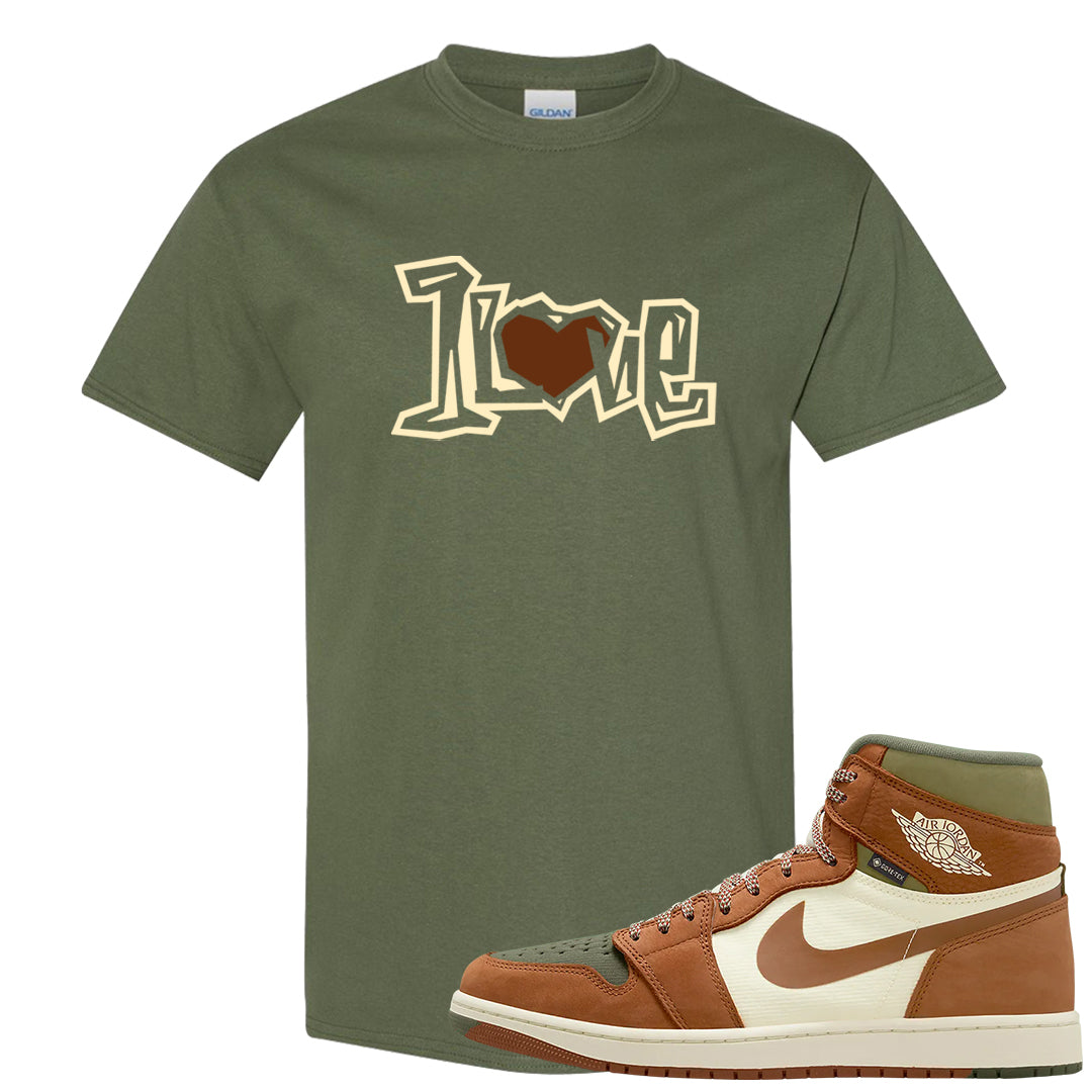 Brown Olive 1s T Shirt | 1 Love, Military Green