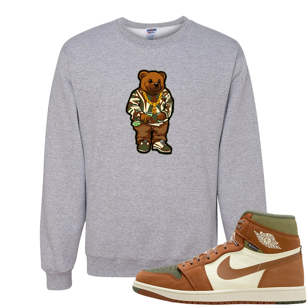 Brown Olive 1s Crewneck Sweatshirt | Sweater Bear, Ash