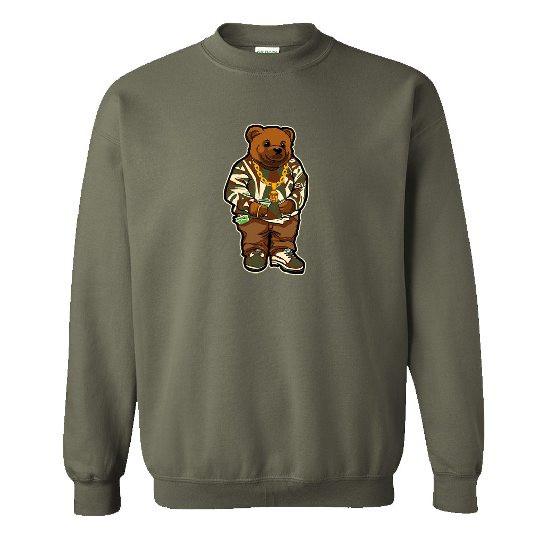 Brown Olive 1s Crewneck Sweatshirt | Sweater Bear, Military Green