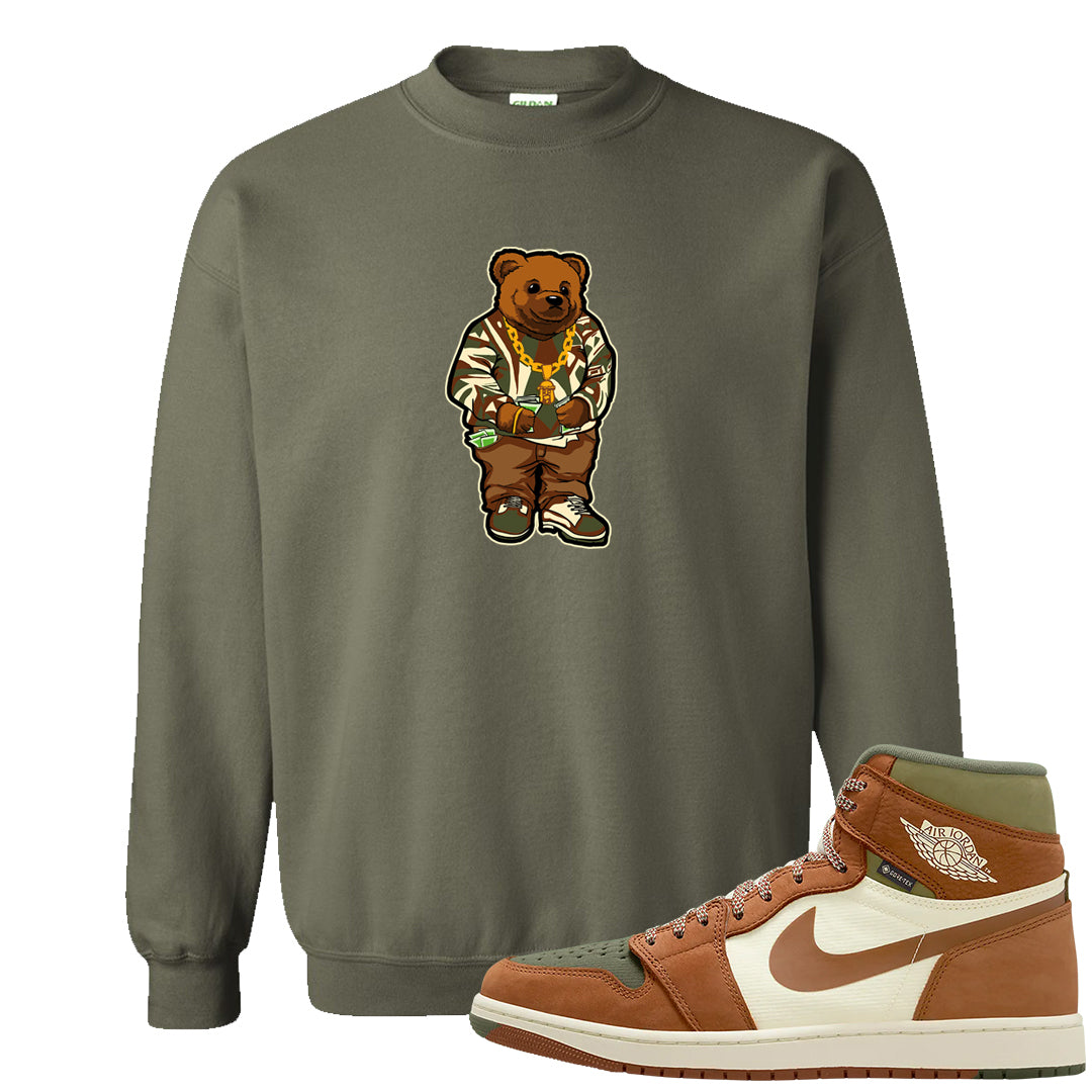 Brown Olive 1s Crewneck Sweatshirt | Sweater Bear, Military Green