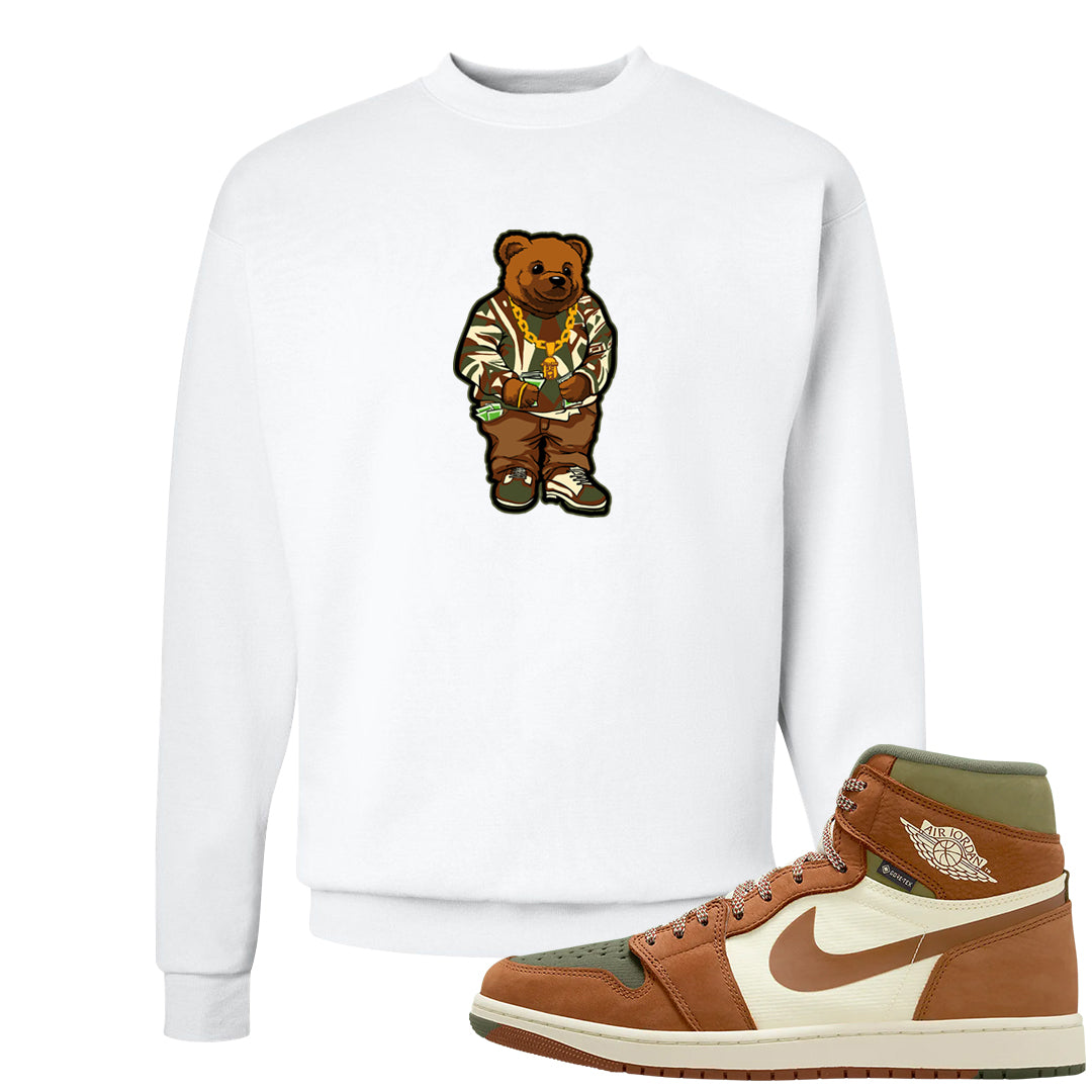 Brown Olive 1s Crewneck Sweatshirt | Sweater Bear, White