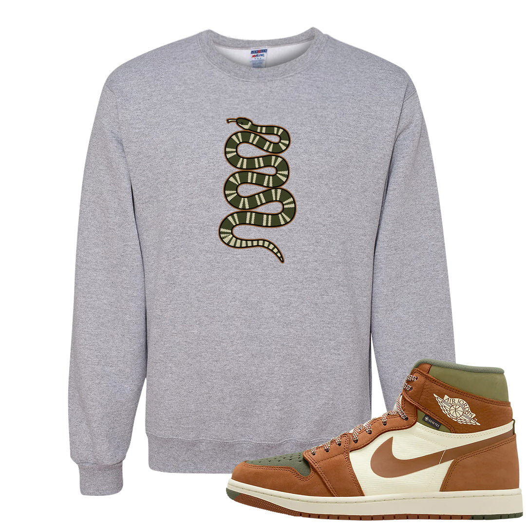 Brown Olive 1s Crewneck Sweatshirt | Coiled Snake, Ash