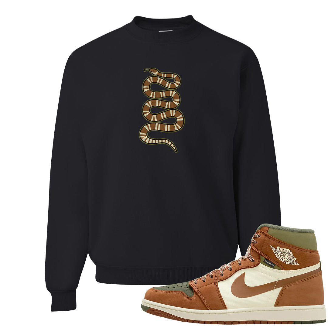 Brown Olive 1s Crewneck Sweatshirt | Coiled Snake, Black