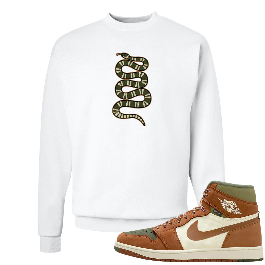 Brown Olive 1s Crewneck Sweatshirt | Coiled Snake, White
