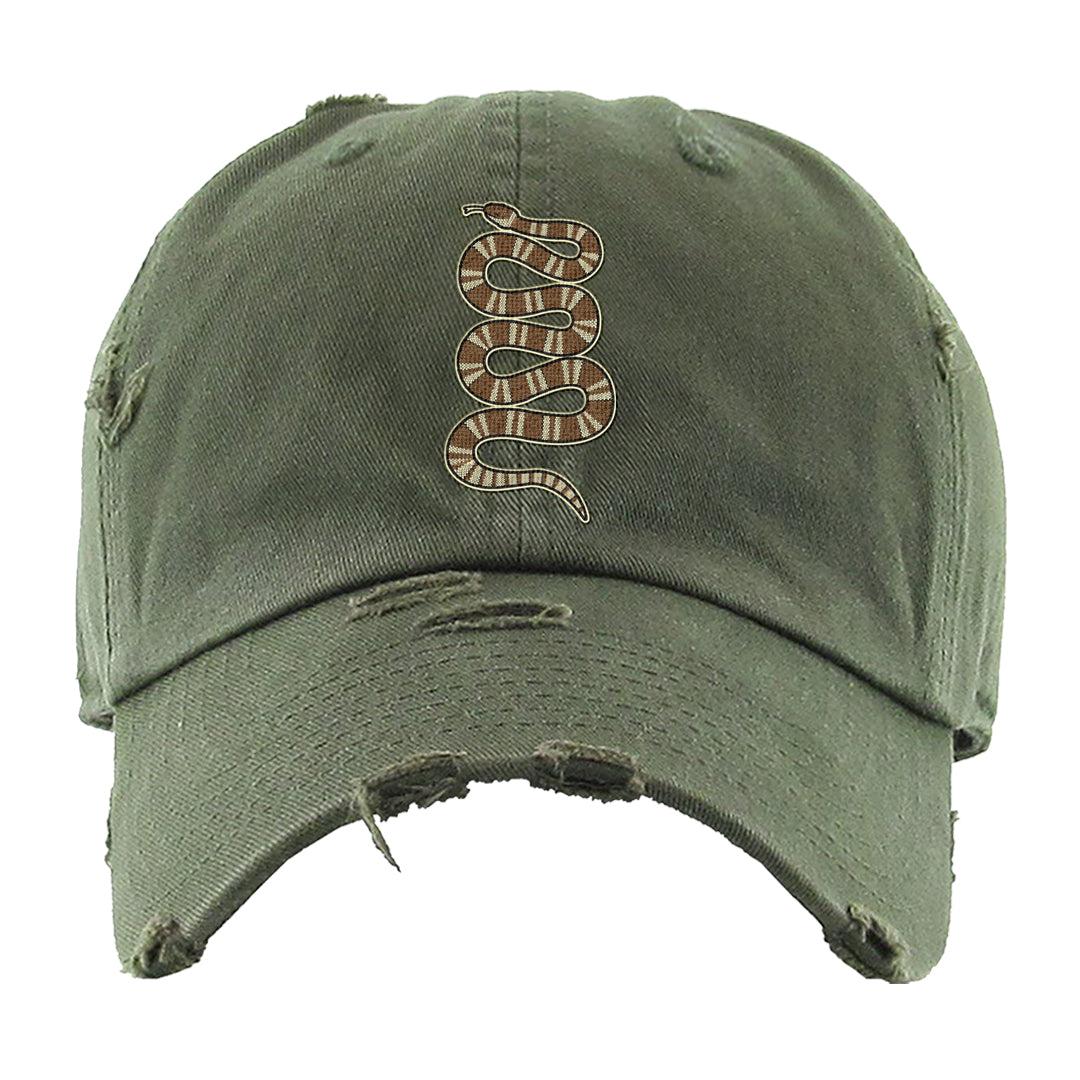 Brown Olive 1s Distressed Dad Hat | Coiled Snake, Olive