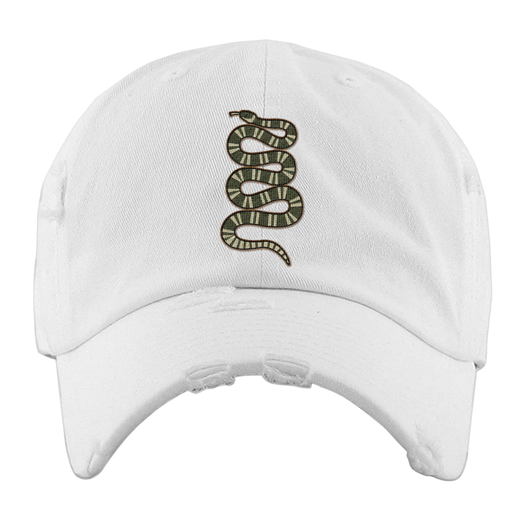 Brown Olive 1s Distressed Dad Hat | Coiled Snake, White