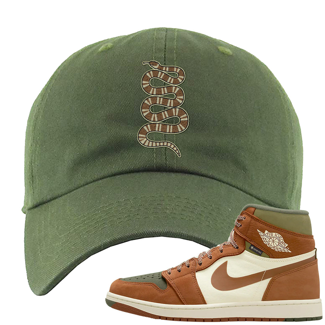 Brown Olive 1s Dad Hat | Coiled Snake, Olive