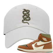 Brown Olive 1s Dad Hat | Coiled Snake, White