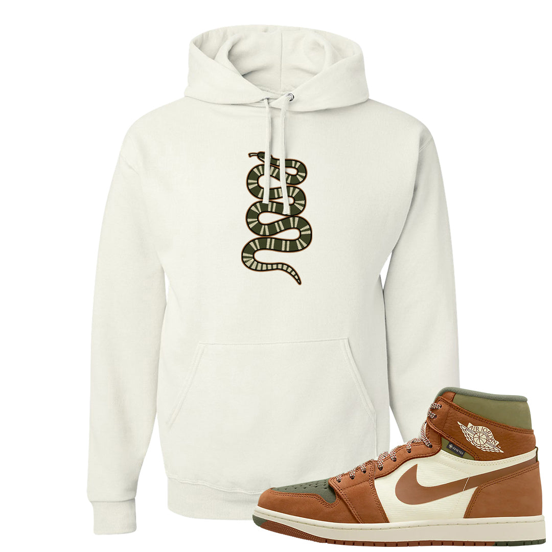 Brown Olive 1s Hoodie | Coiled Snake, White