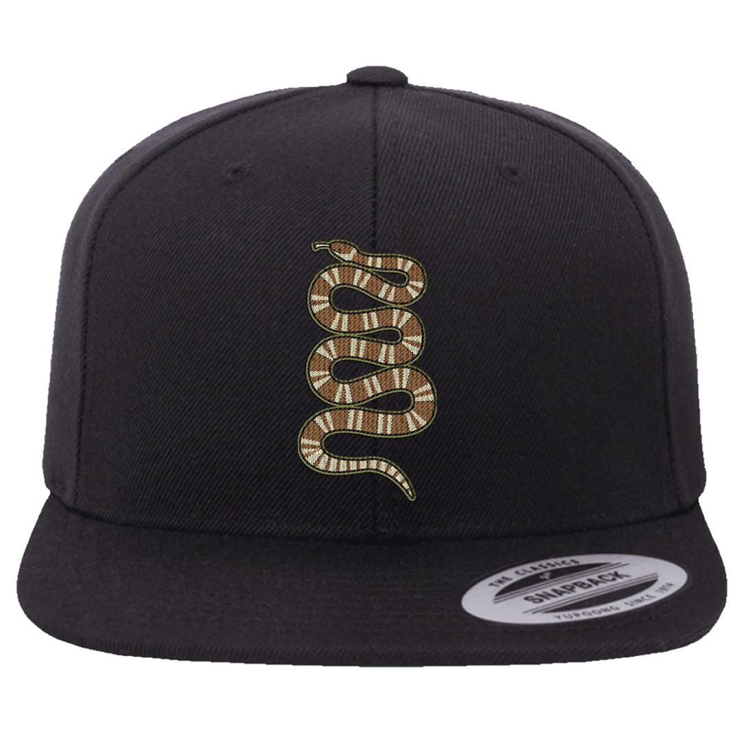 Brown Olive 1s Snapback Hat | Coiled Snake, Black