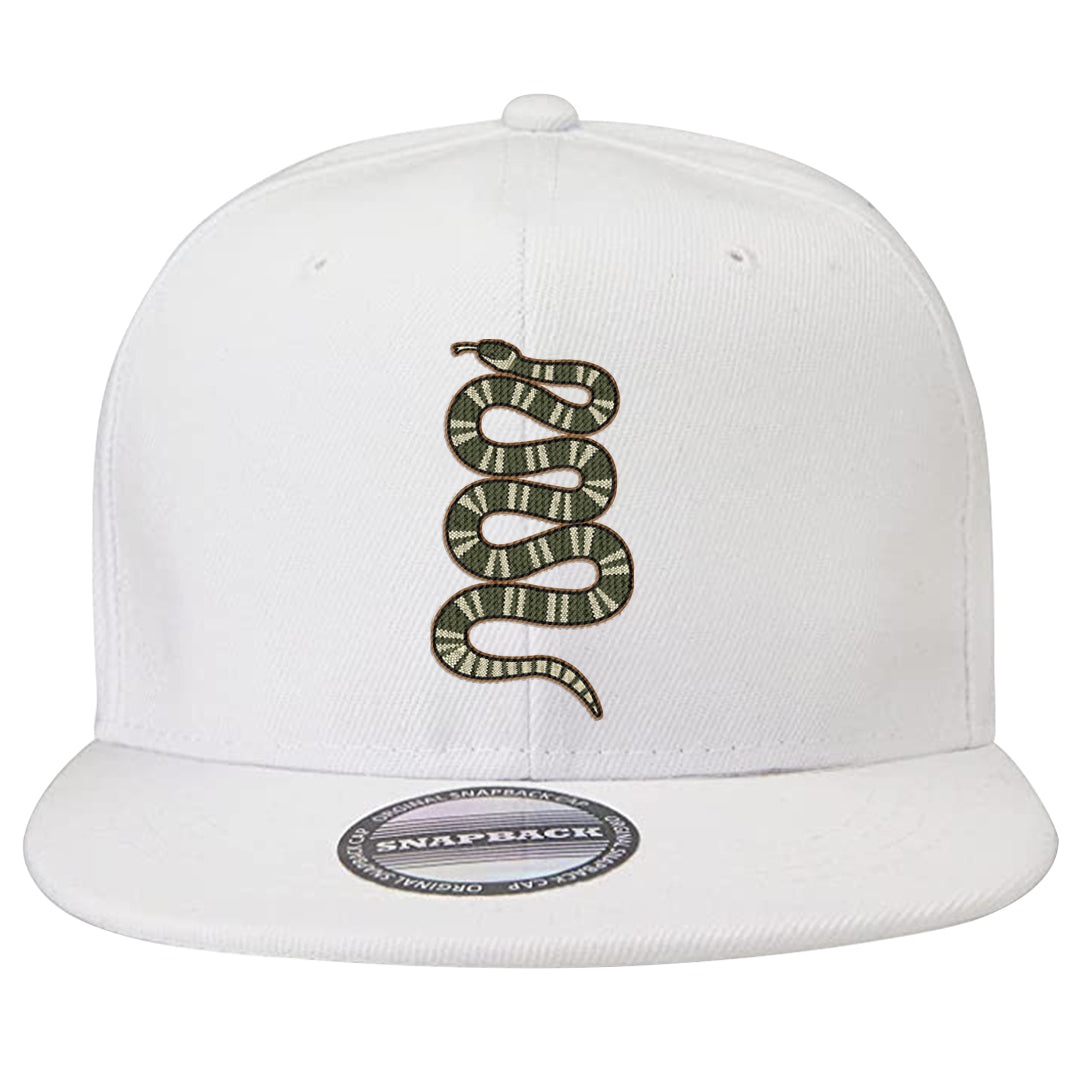 Brown Olive 1s Snapback Hat | Coiled Snake, White