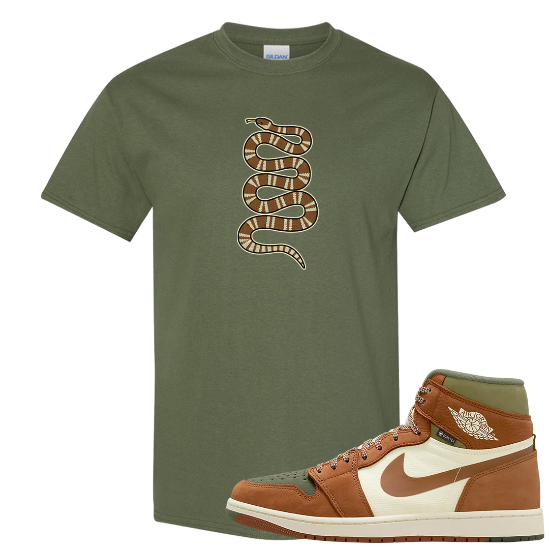 Brown Olive 1s T Shirt | Coiled Snake, Military Green