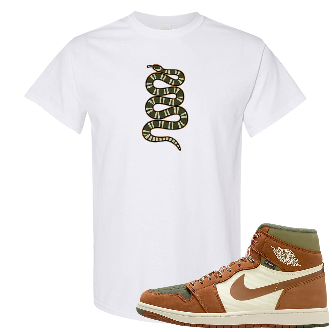 Brown Olive 1s T Shirt | Coiled Snake, White
