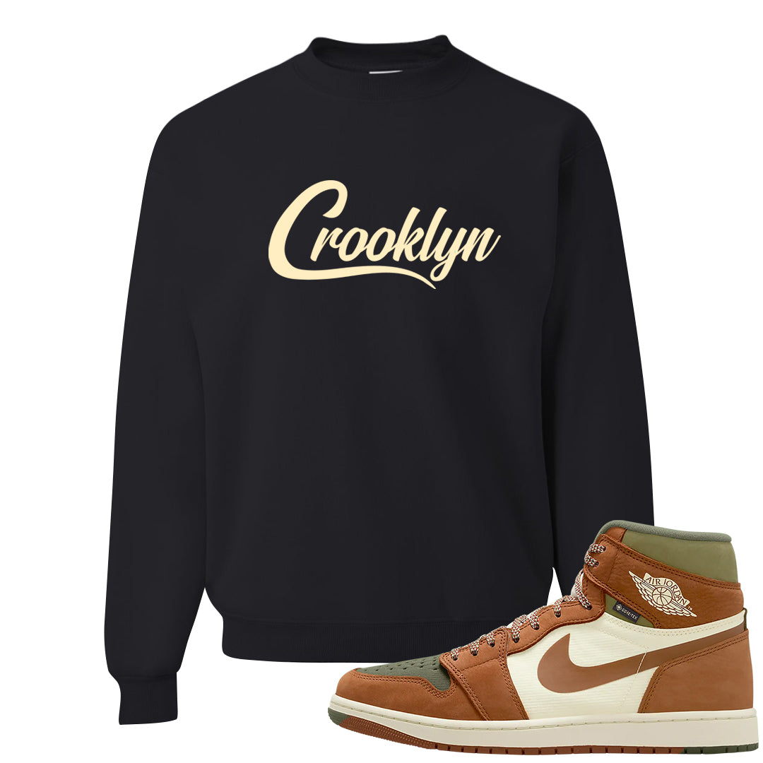 Brown Olive 1s Crewneck Sweatshirt | Crooklyn, Black