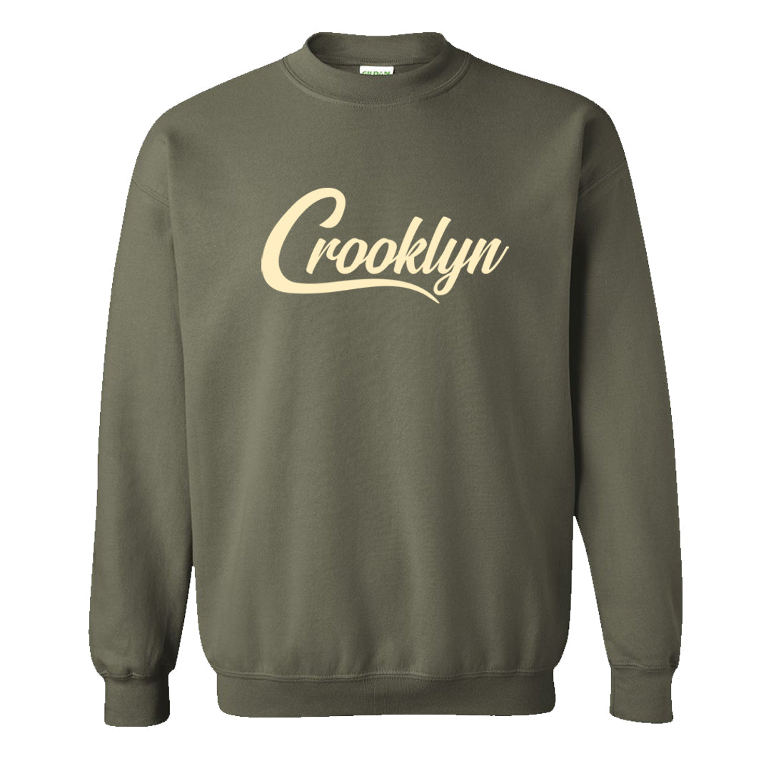 Brown Olive 1s Crewneck Sweatshirt | Crooklyn, Military Green