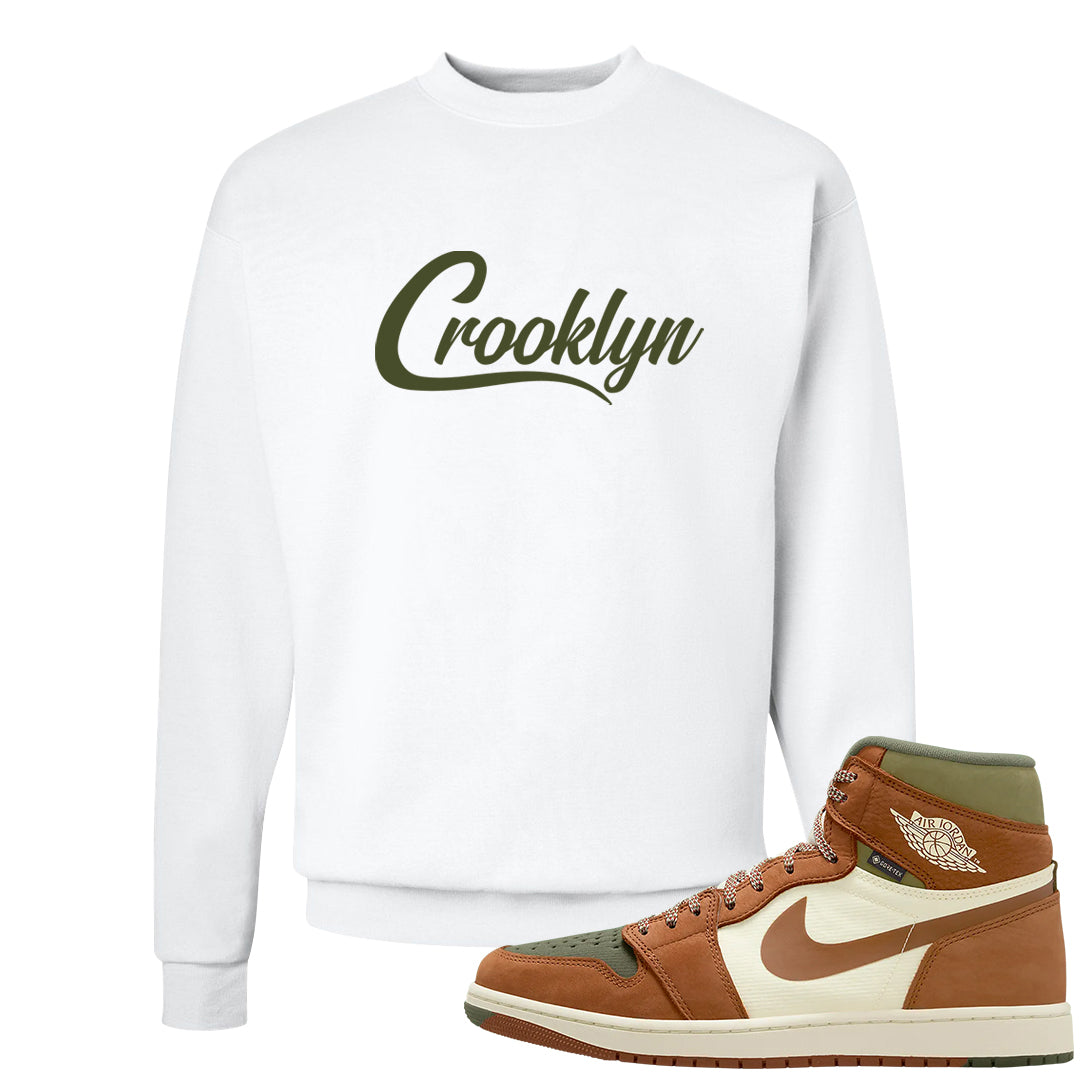 Brown Olive 1s Crewneck Sweatshirt | Crooklyn, White