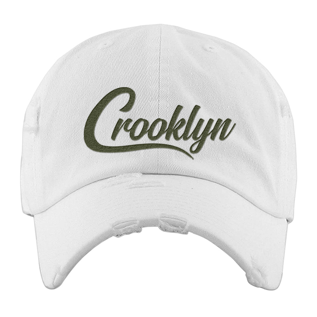 Brown Olive 1s Distressed Dad Hat | Crooklyn, White