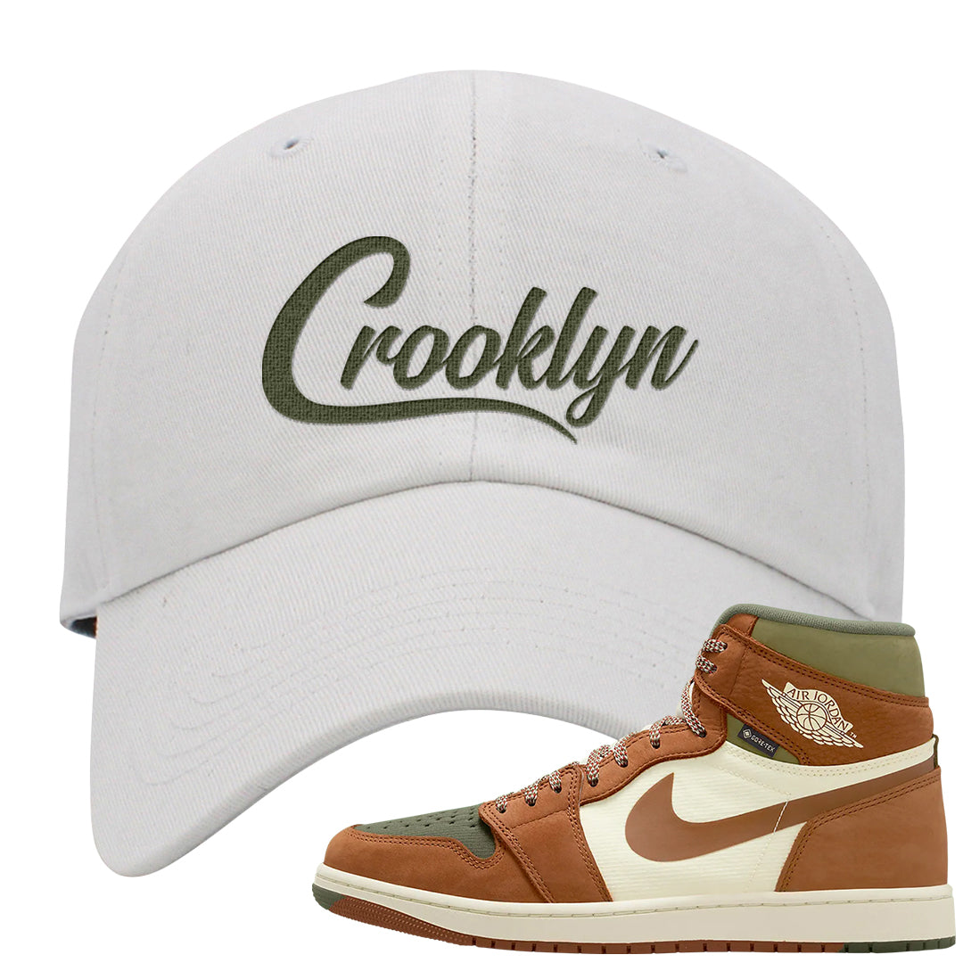 Brown Olive 1s Dad Hat | Crooklyn, White