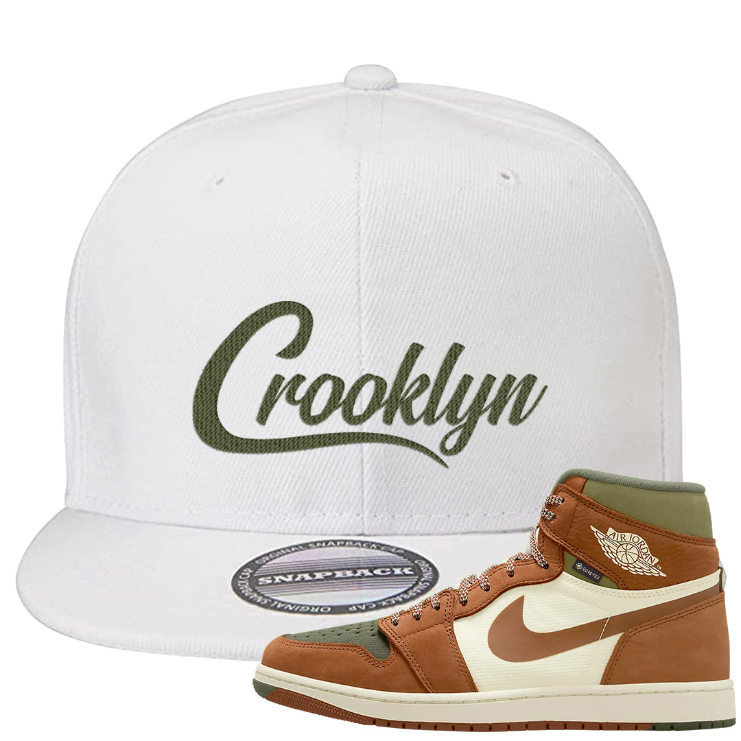 Brown Olive 1s Snapback Hat | Crooklyn, White