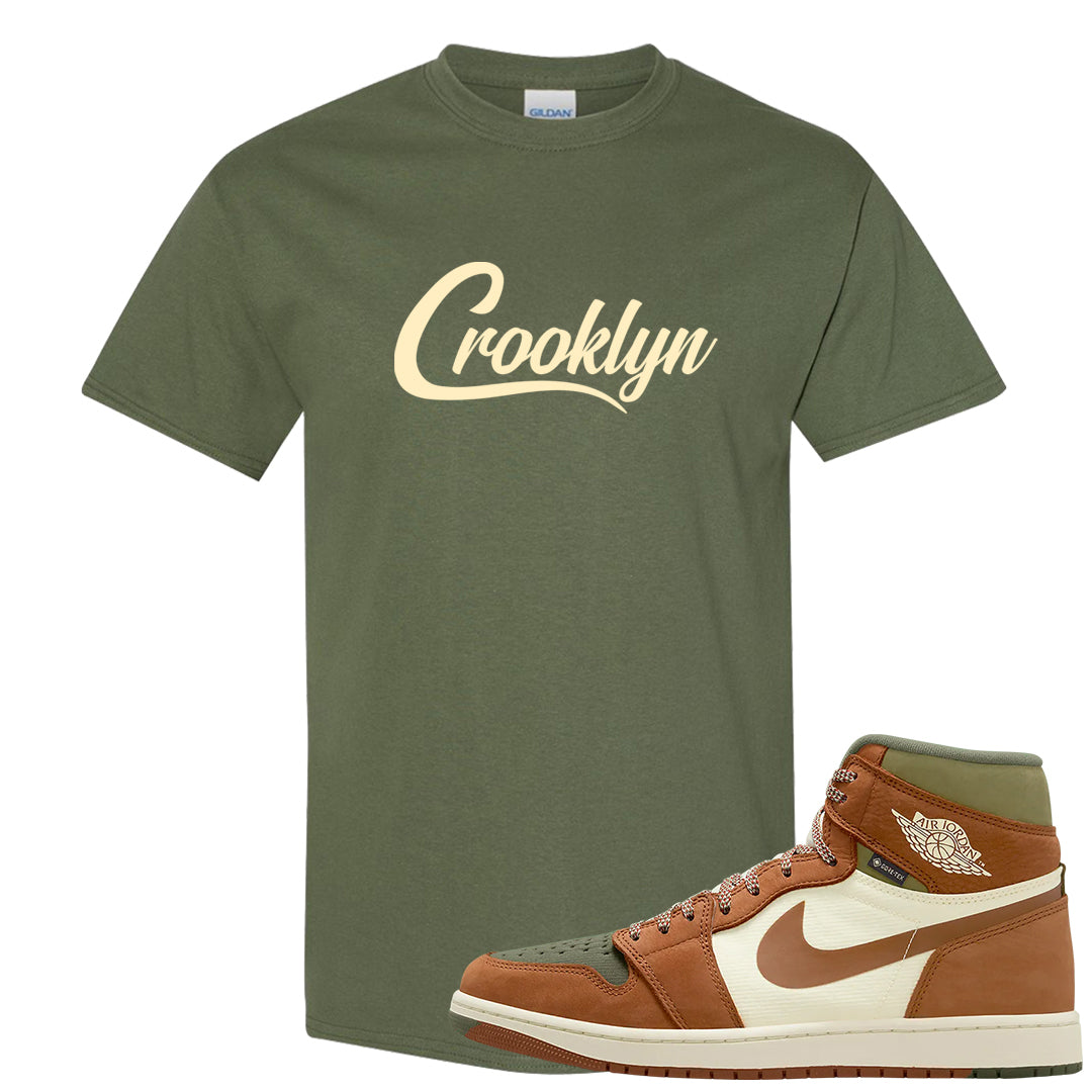 Brown Olive 1s T Shirt | Crooklyn, Military Green