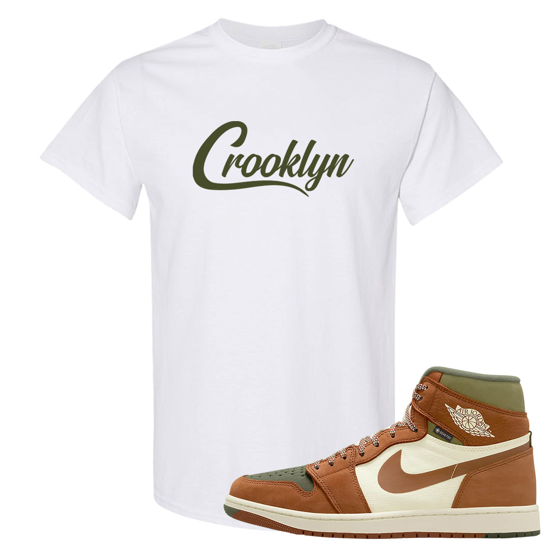 Brown Olive 1s T Shirt | Crooklyn, White