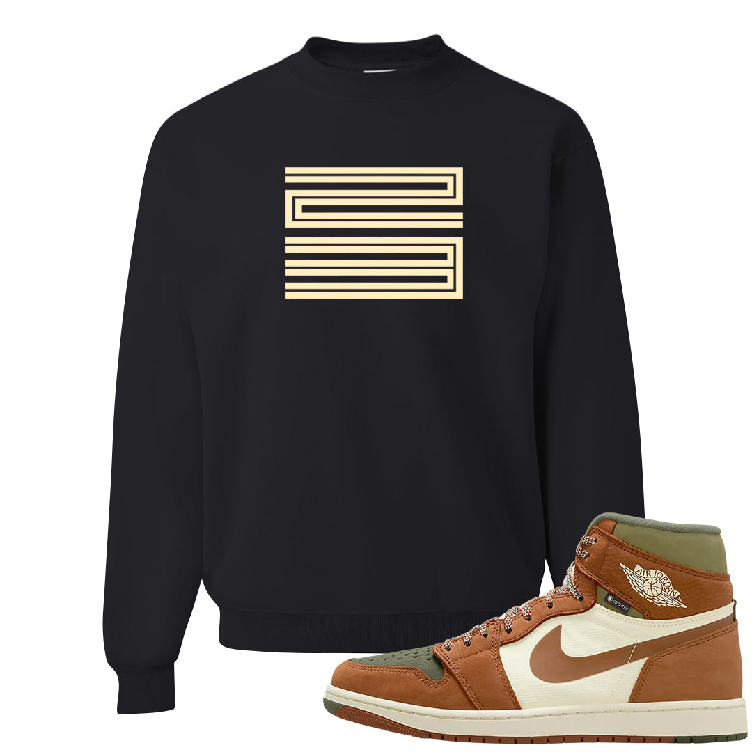 Brown Olive 1s Crewneck Sweatshirt | Double Line 23, Black