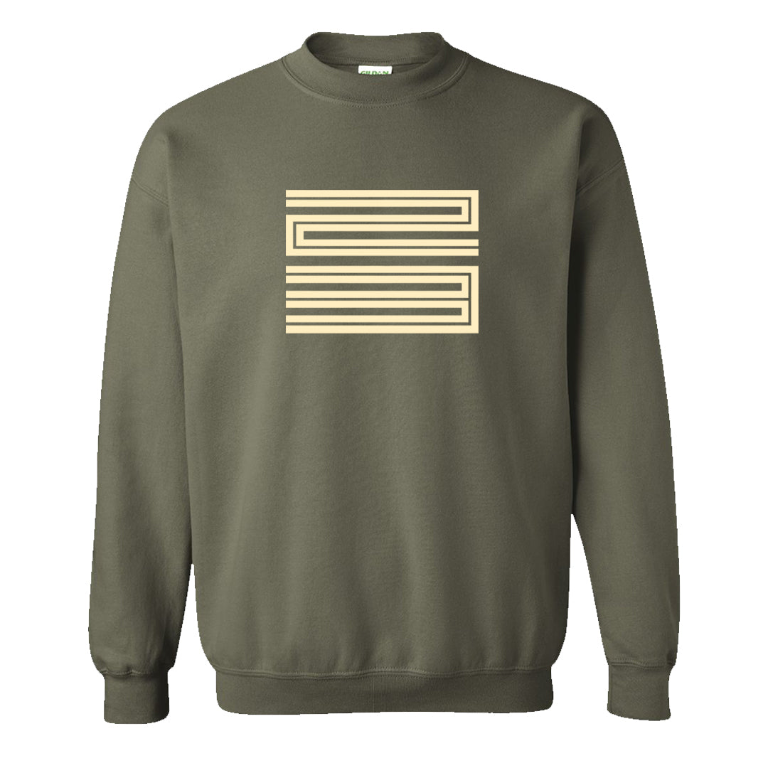 Brown Olive 1s Crewneck Sweatshirt | Double Line 23, Military Green