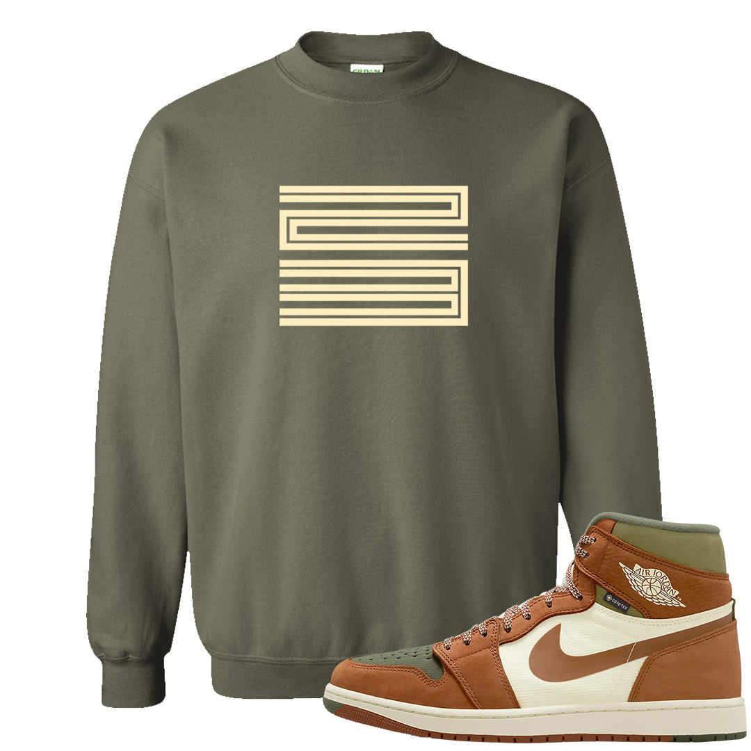 Brown Olive 1s Crewneck Sweatshirt | Double Line 23, Military Green