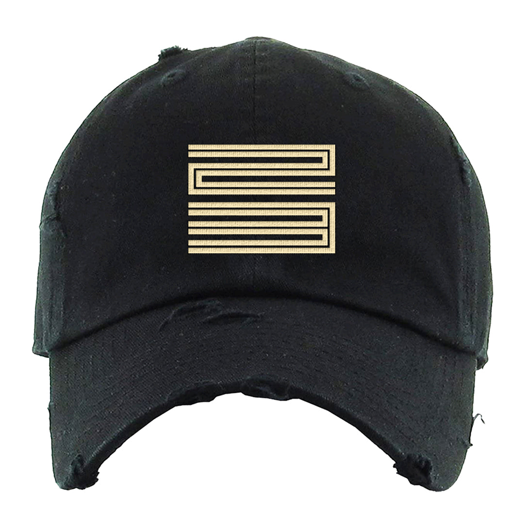 Brown Olive 1s Distressed Dad Hat | Double Line 23, Black