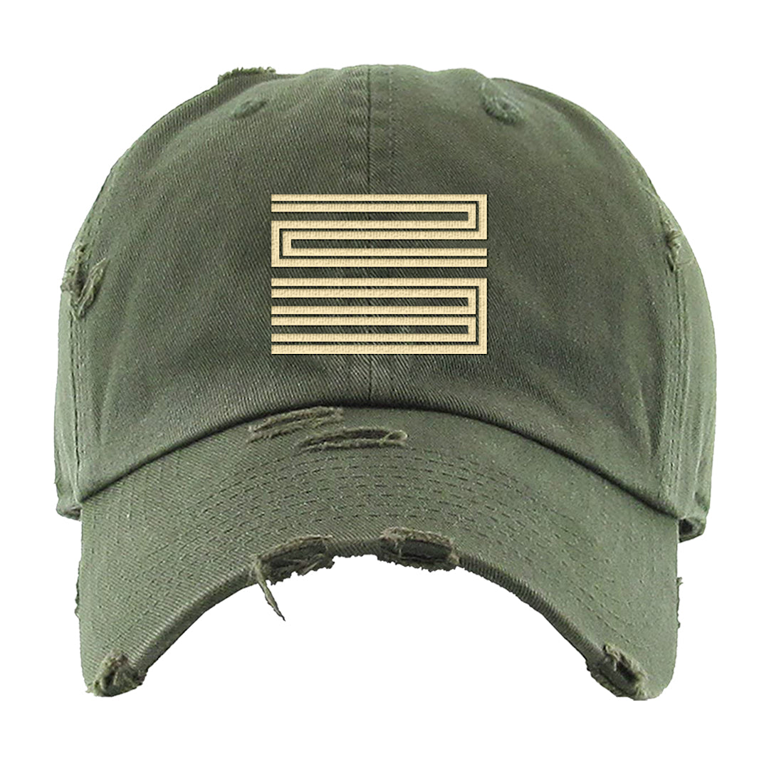 Brown Olive 1s Distressed Dad Hat | Double Line 23, Olive