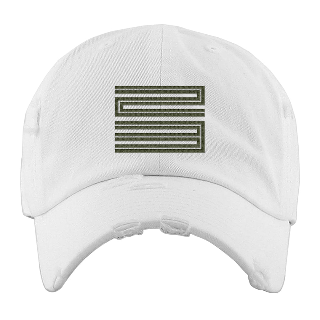 Brown Olive 1s Distressed Dad Hat | Double Line 23, White