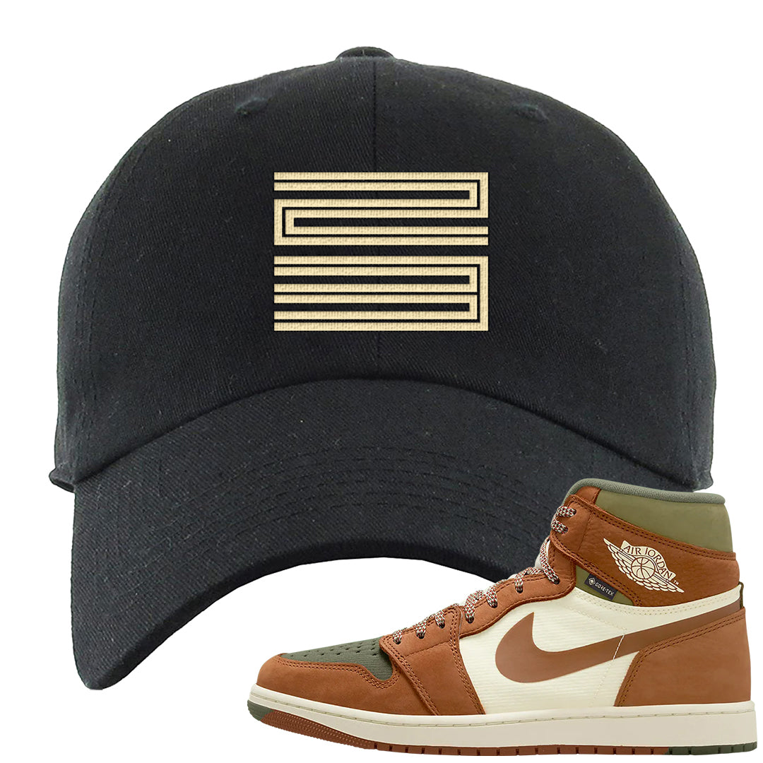 Brown Olive 1s Dad Hat | Double Line 23, Black