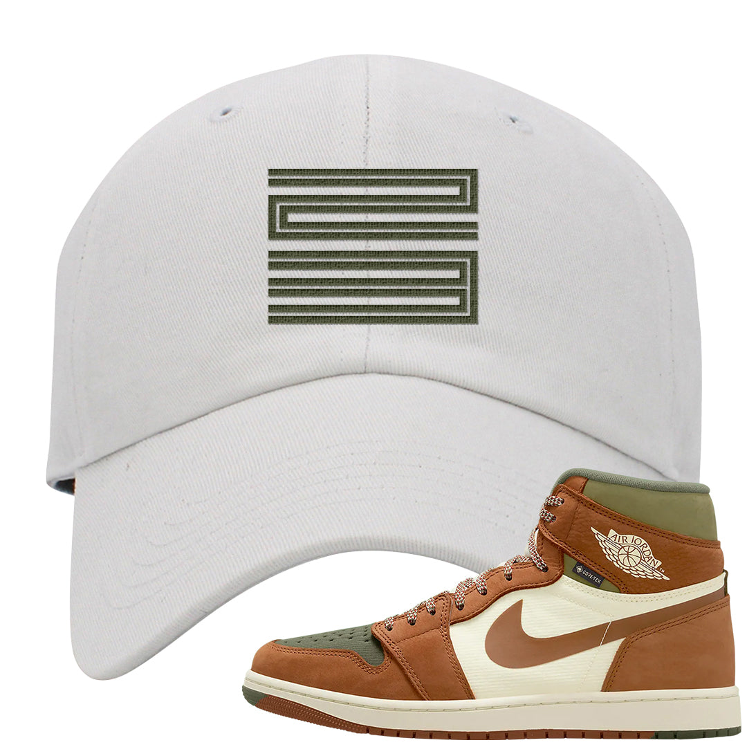 Brown Olive 1s Dad Hat | Double Line 23, White