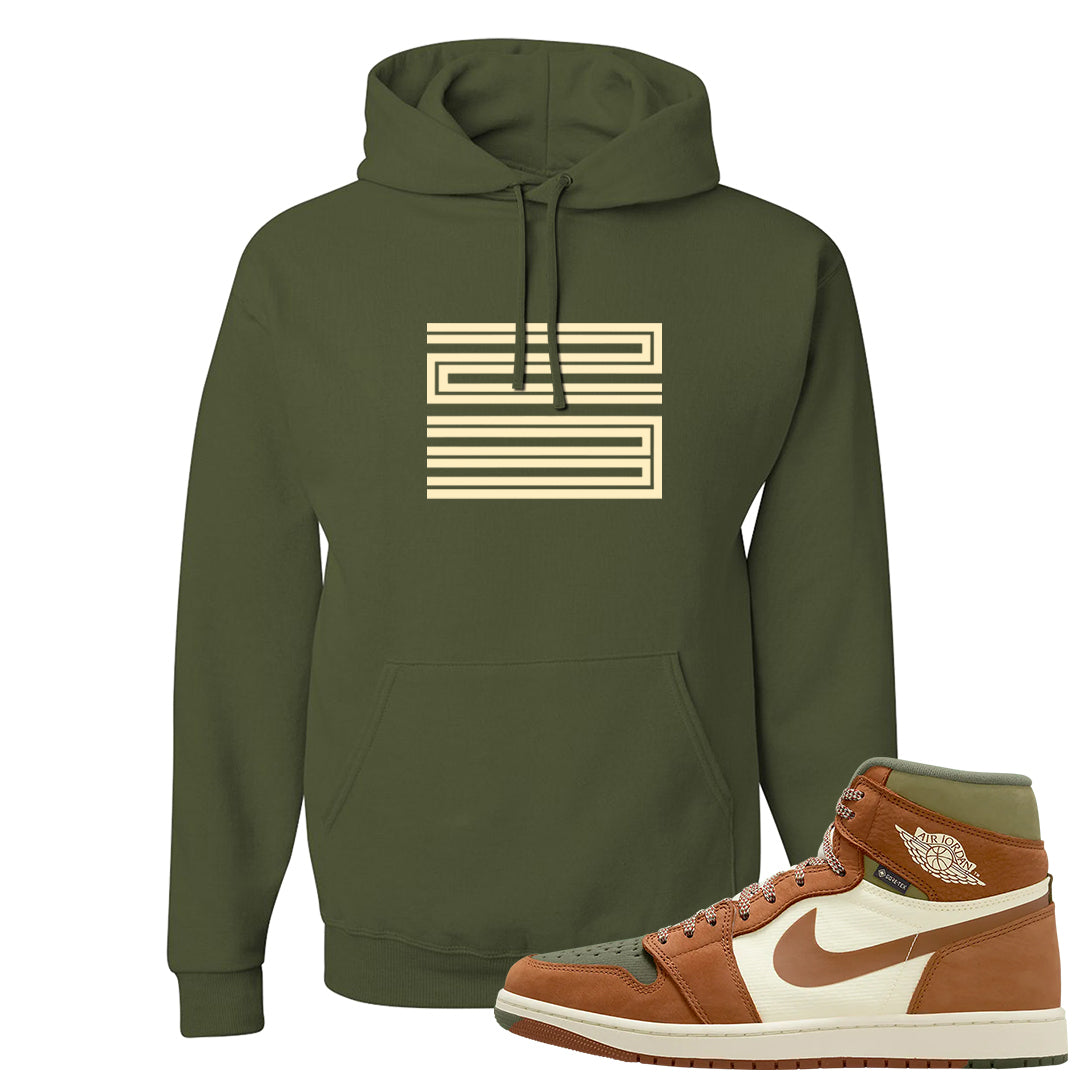 Brown Olive 1s Hoodie | Double Line 23, Military Green