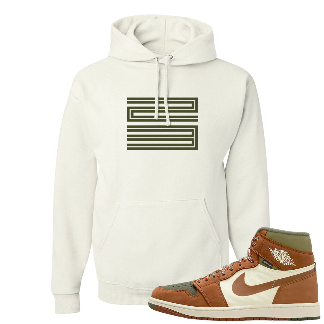 Brown Olive 1s Hoodie | Double Line 23, White