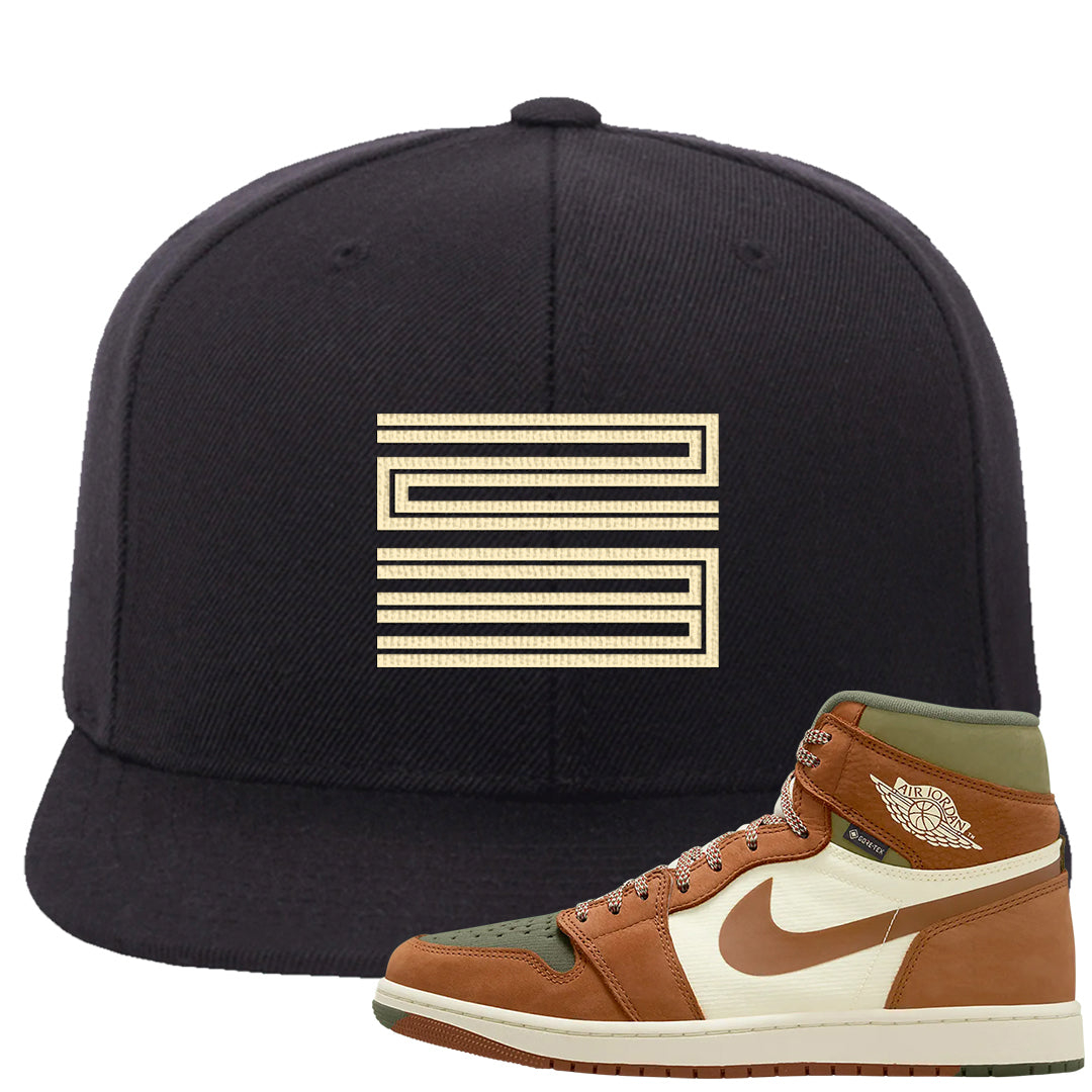 Brown Olive 1s Snapback Hat | Double Line 23, Black