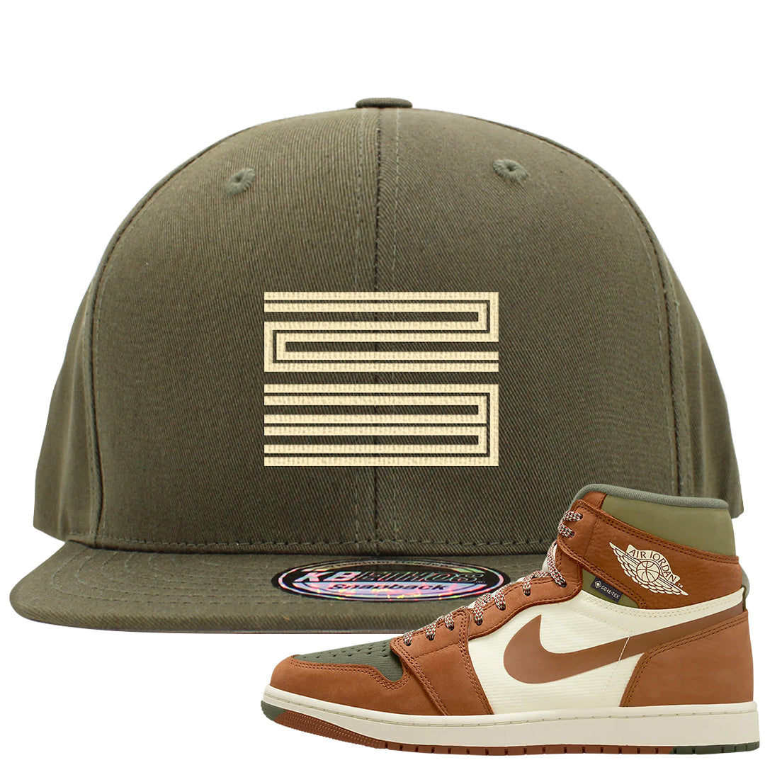 Brown Olive 1s Snapback Hat | Double Line 23, Olive