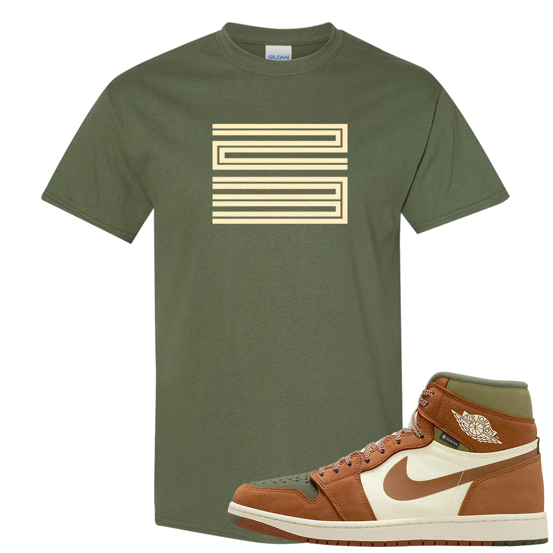 Brown Olive 1s T Shirt | Double Line 23, Military Green