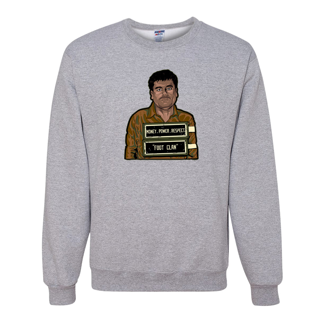 Brown Olive 1s Crewneck Sweatshirt | El Chapo Illustration, Ash