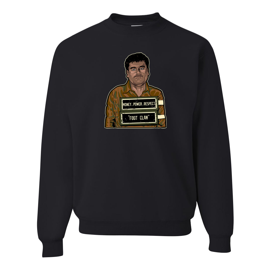 Brown Olive 1s Crewneck Sweatshirt | El Chapo Illustration, Black