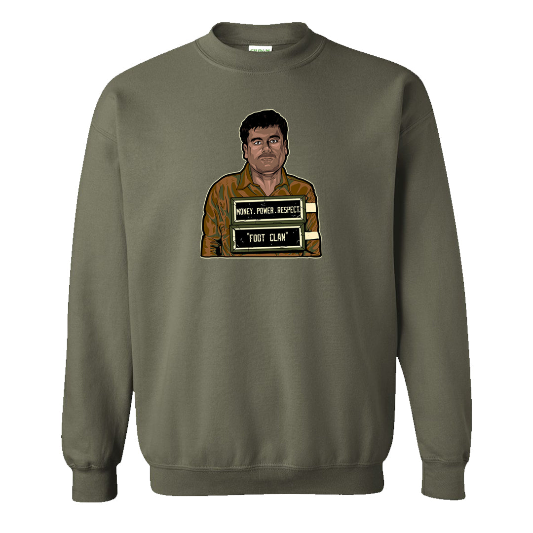 Brown Olive 1s Crewneck Sweatshirt | El Chapo Illustration, Military Green