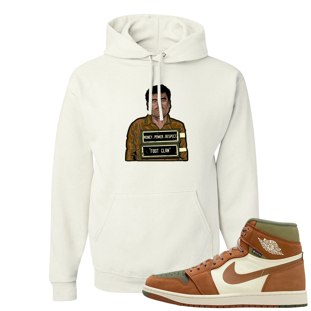 Brown Olive 1s Hoodie | El Chapo Illustration, White