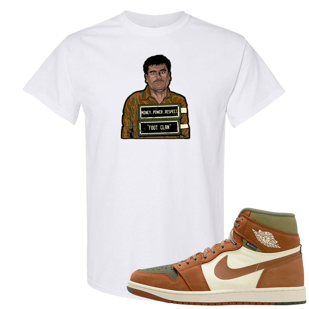 Brown Olive 1s T Shirt | El Chapo Illustration, White