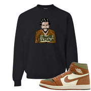 Brown Olive 1s Crewneck Sweatshirt | Escobar Illustration, Black