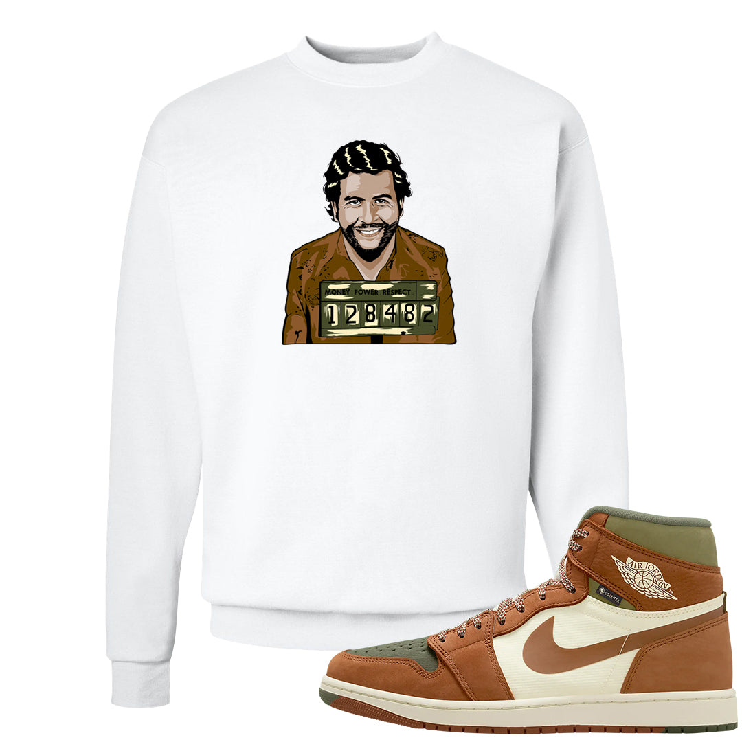 Brown Olive 1s Crewneck Sweatshirt | Escobar Illustration, White
