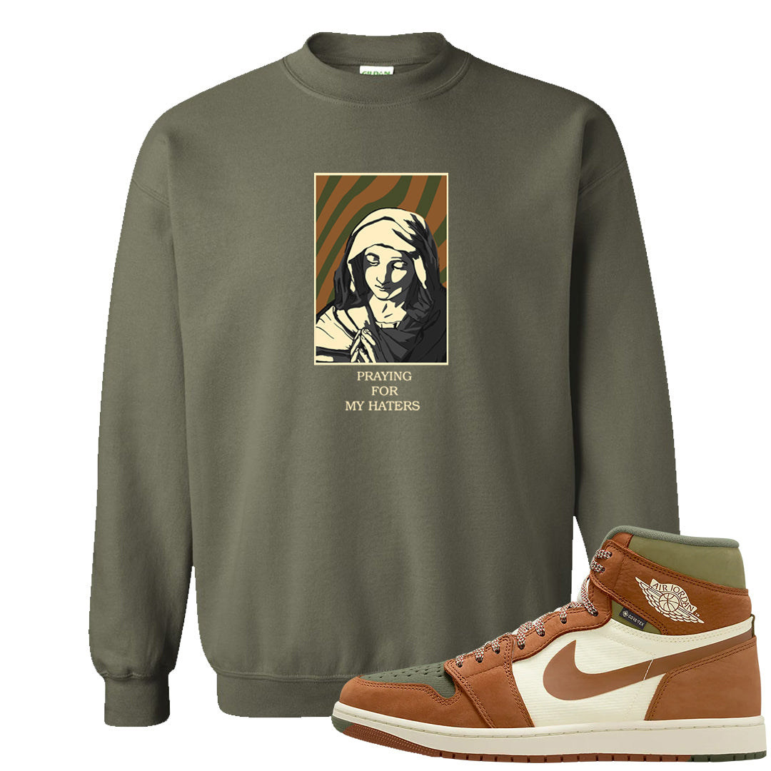 Brown Olive 1s Crewneck Sweatshirt | God Told Me, Military Green